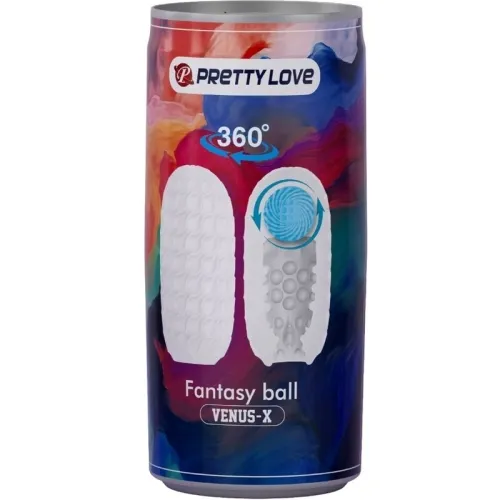 Colorful packaging for a product called "Pretty Love Fantasy Ball Venus-X" with a 360° design.