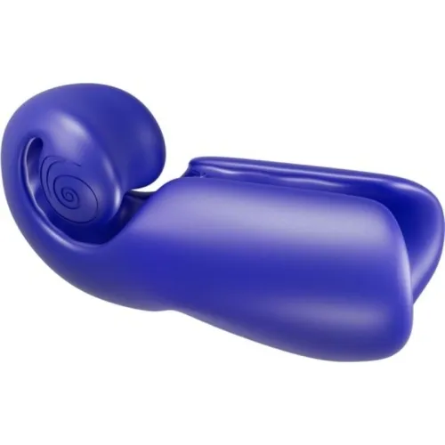 Blauer, ergonomisch geformter Ohrstöpsel mit spiralförmigem Muster auf der Innenseite.