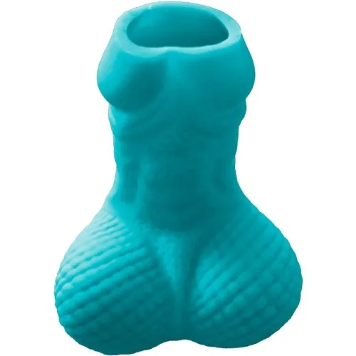 Turquoise, muscular bottle opener in the shape of a torso with detailed texture.