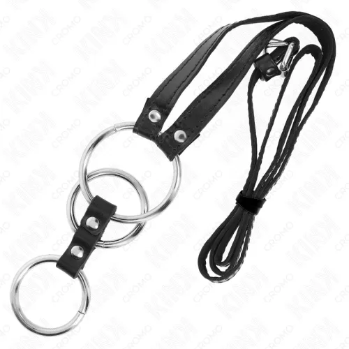 Dreifach Metall Penisring 3.8cm Bis 5cm Mit Ledergurte 112cm – Kink