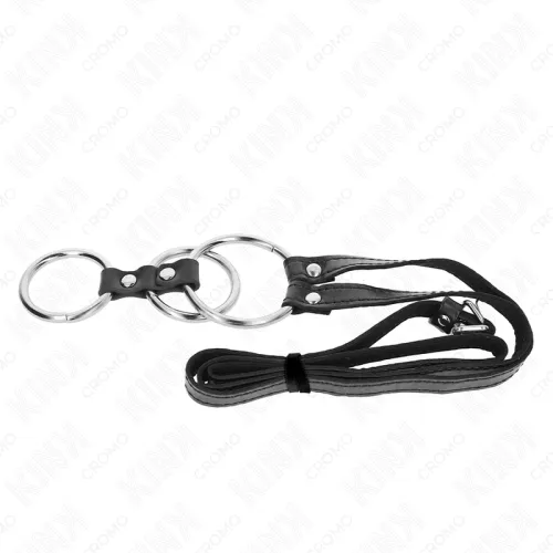 Dreifach Metall Penisring 3.8cm Bis 5cm Mit Ledergurte 112cm – Kink