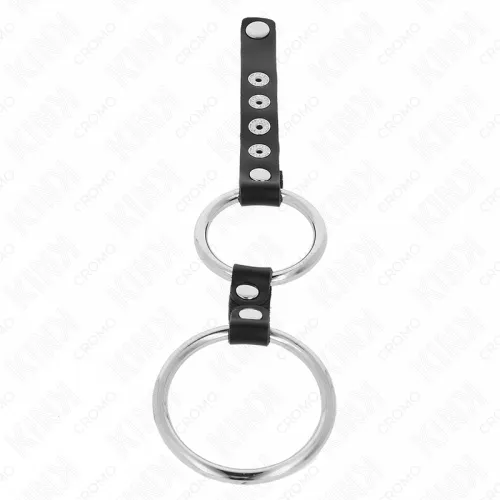 Doppelter Penisring Aus Metall 3.8cm Bis 5cm Mit Leder Verbunden – Kink