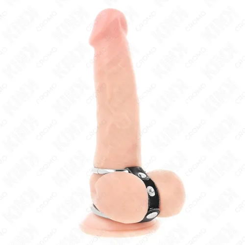 Ein Dildo mit einem schwarzen Ring an der Basis, auf weißem Hintergrund.