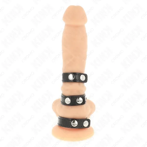 Dreifach Leder Penisring Mit Druckverschluss – Kink