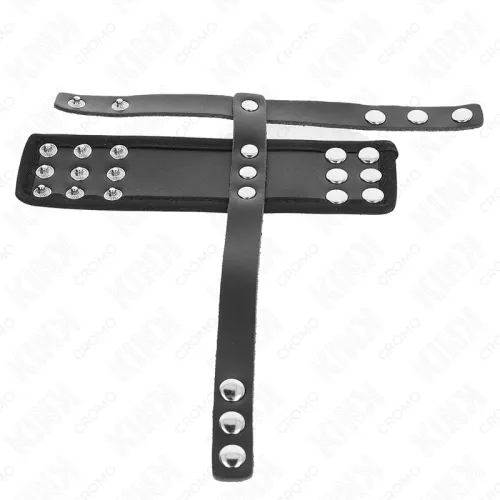 Leather penis cage ring with adjustable coated squat divider strap – Kink
