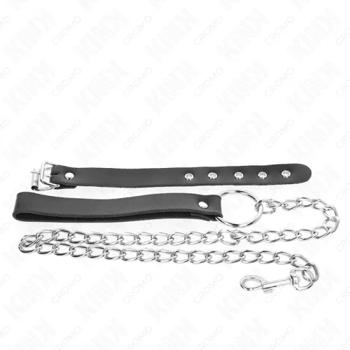 Leather penis ring with strap 21.5 x 2 cm and metal chain 60 cm – Kink