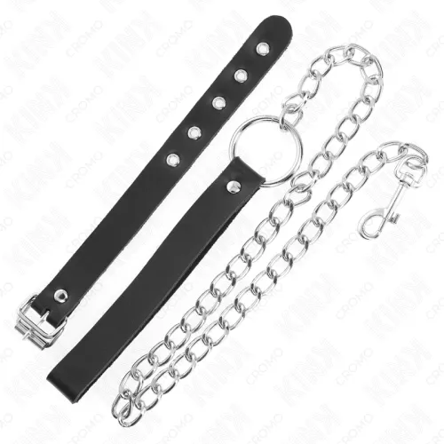 Leather penis ring with strap 21.5 x 2 cm and metal chain 60 cm – Kink