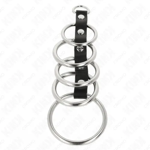 5 Metal Penis Rings 3.2cm to 5cm Connected by Leather – Kink