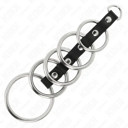 5 Metal Penis Rings 3.2cm to 5cm Connected by Leather – Kink