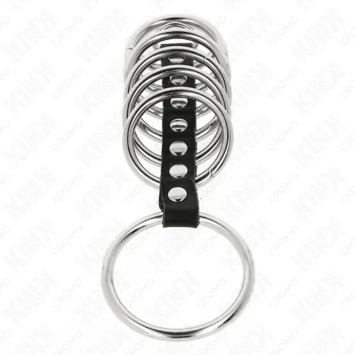 7 Metal Penis Rings, 3.2cm to 5cm, Connected by Leather – Kink
