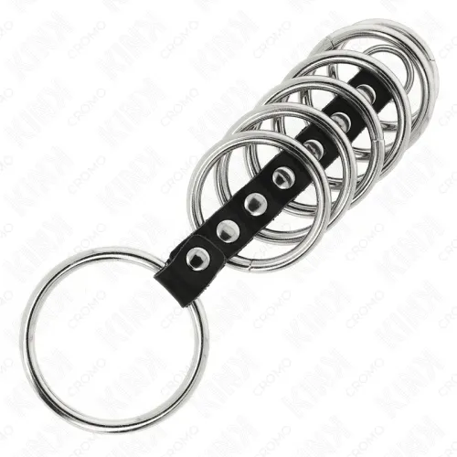 7 Metal Penis Rings, 3.2cm to 5cm, Connected by Leather – Kink