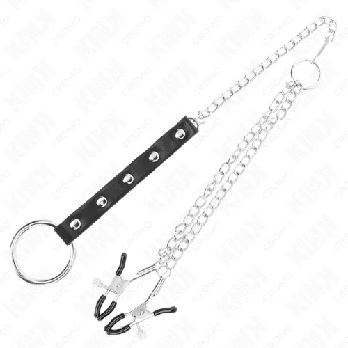 Metal penis ring with chain and adjustable breast clamps – Kink