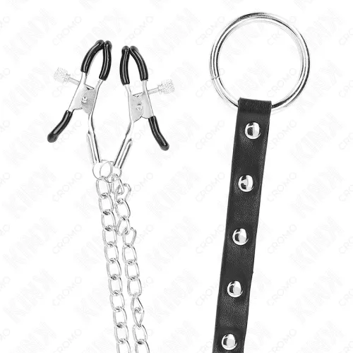 Metal penis ring with chain and adjustable breast clamps – Kink