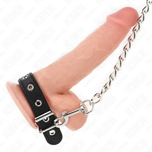 Penisring Aus Leder 21.5 X 2cm Mit 60cm Metallkette Und Lederband – Kink
