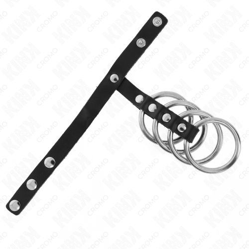 KINK - 4 METALL PENISRINGE 3,8 CM VERBUNDEN MIT LEDERBAND 22 X 1,5 CM UND DRUCKVERSCHLUSS