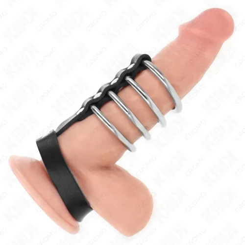 4 Metall Penisringe 3.8cm Verbunden Mit Lederband 22 X 1.5cm Und Druckverschluss – Kink