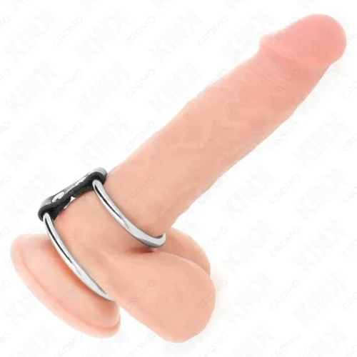 Doppelter Penisring Aus Metall 3.7cm Bis 5cm Verbunden Durch Lederband Modell 2 – Kink