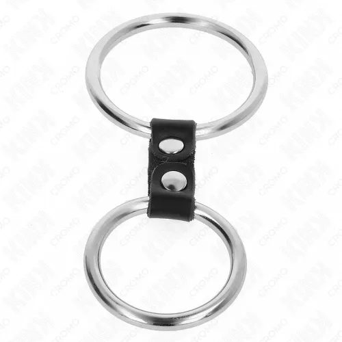 Doppelter Penisring Aus Metall 3.7cm Bis 5cm Verbunden Durch Lederband Modell 2 – Kink