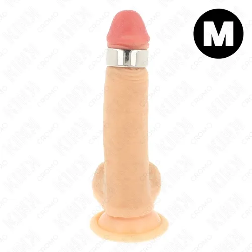 Penis-shaped toy with suction cup and metal ring, size M.