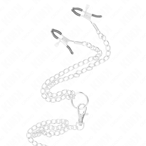 KINK - DREIFACH CHROM METALL PENISRING 3,8 CM BIS 5 CM MIT 26 CM METALLKETTE UND NIPPELKLEMMEN MODELL 1