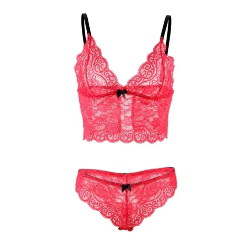 Nachthemd + Slip Aus Seide Und Spitze Rot L/Xl – Subblime