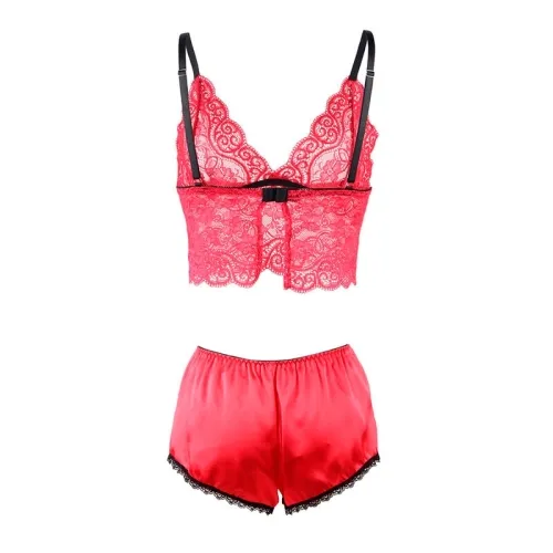 Nachthemd + Slip Aus Seide Und Spitze Rot L/Xl – Subblime