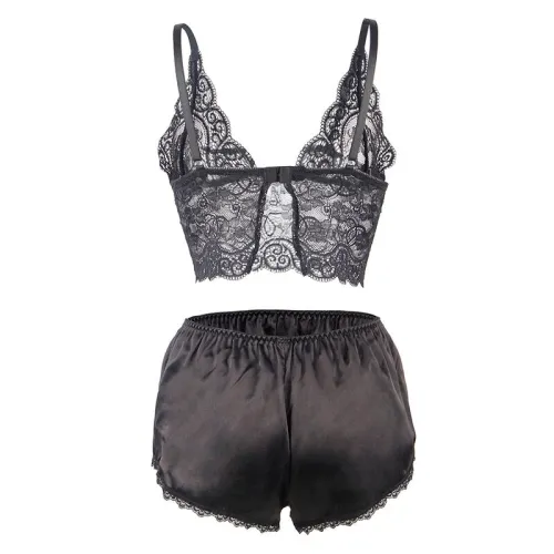 Nachthemd + Slip Aus Seide Und Spitze Schwarz L/Xl – Subblime
