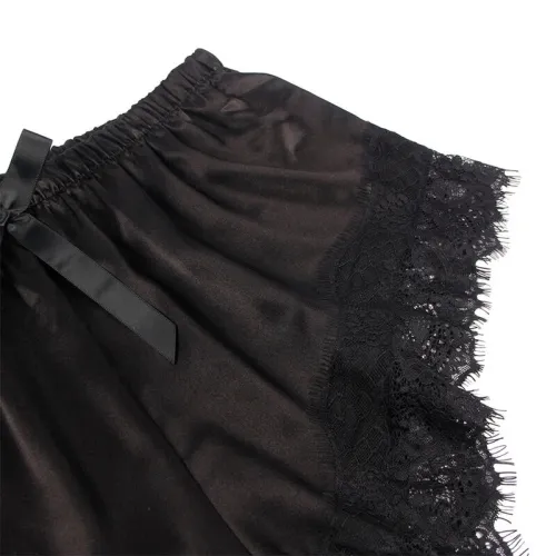 Casual silk nightgown + lace trousers, black, L/XL – Subblime