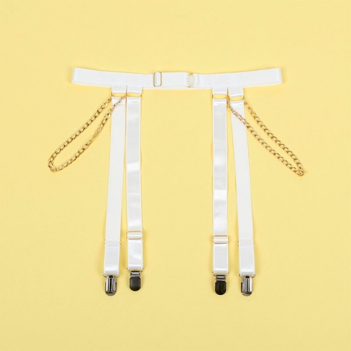 SUBBLIME - 954284 KÖRPER MIT KETTEN + STRUMPFGÜRTEL WEISS S/M