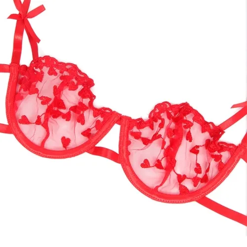 Bh + String + Strumpfgürtel Mit Herzdruck Rot S/M – Subblime