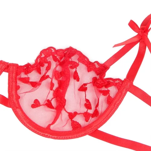 Bh + String + Strumpfgürtel Mit Herzdruck Rot S/M – Subblime