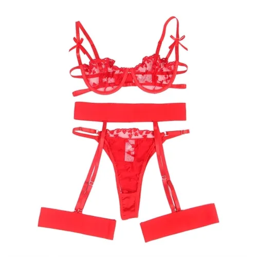 Bh + String + Strumpfgürtel Mit Herzdruck Rot S/M – Subblime