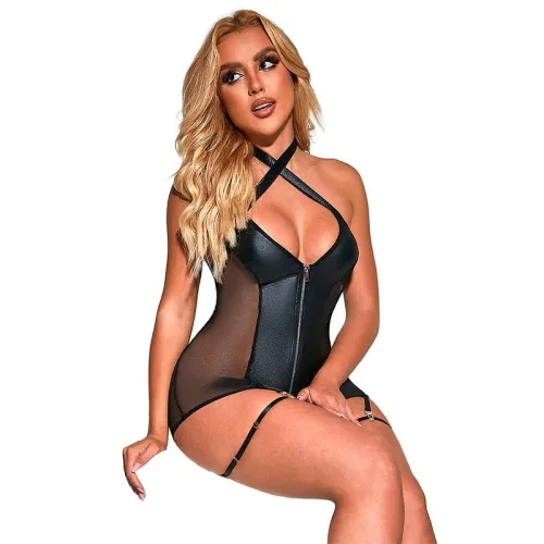 Sexy Mesh Kleid Leder Schwarz S/M – Subblime
