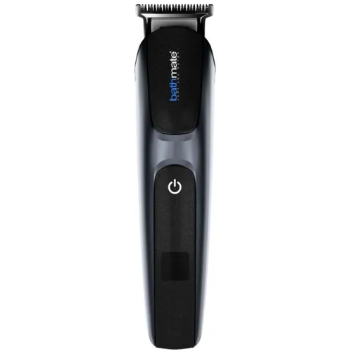 Electric trimmer with black housing and on/off switch, brand name on the front.
