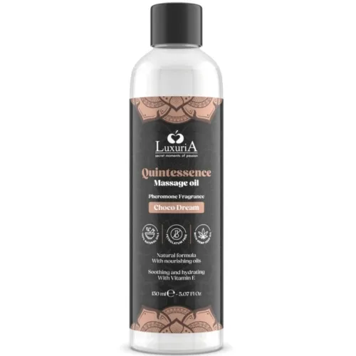 LuxuriA Quintessence massage oil bottle, Choco Dream fragrance, 150 ml, with natural and nourishing oils.
