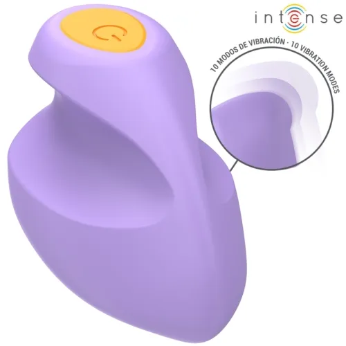 Lila Vibrator mit gelbem Knopf, 10 Vibrationsmodi, Marke "Intense".