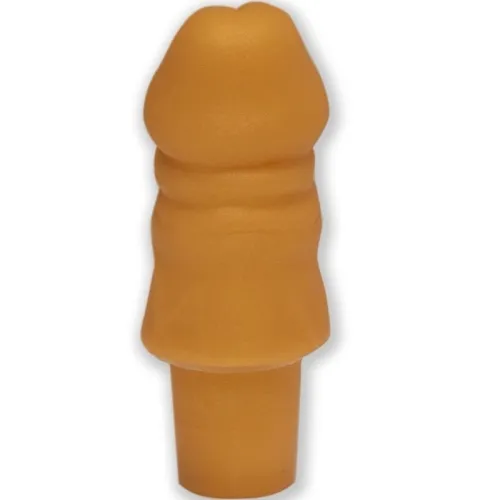 Orange foam object in the shape of a truncated cone with a rounded tip and grooves.