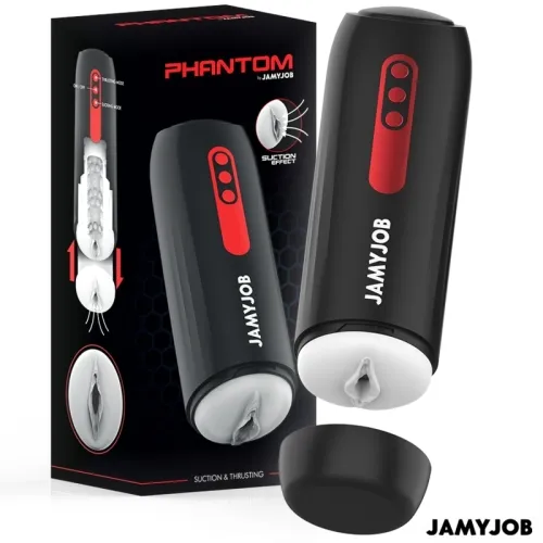 Black, cylindrical device with red control panel, brand name "JAMYJOB", packaging in the background.