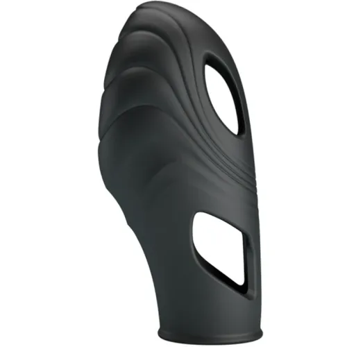 Black, futuristic shoe with a curved design and large cutouts on the sides.