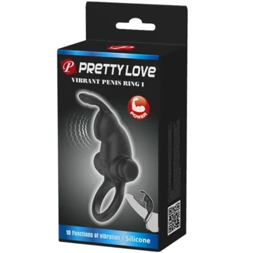 Vibrationsring + Rabbit-Klit Stimu 10 Modi Schwarz – Pretty Love