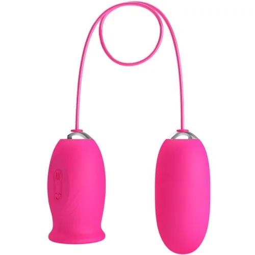 Two pink, connected vibrating eggs with a smooth surface and silver accents.