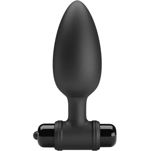 Schwarzer, konisch geformter Plug mit breitem Griff und abgerundeter Spitze, auf weißem Hintergrund.