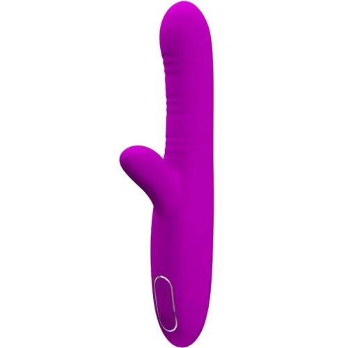 Purple vibrator with two arms and controls at the base.