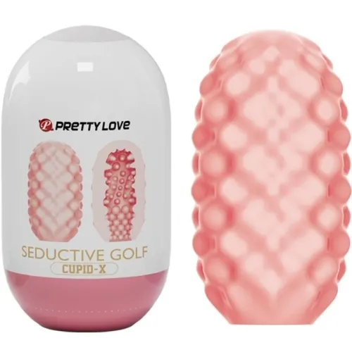 White container with pink texture, inscription "Pretty Love Seductive Golf Cupid-X".