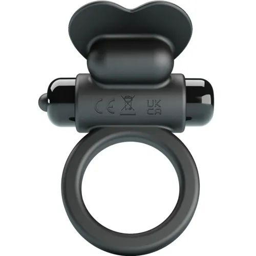 Black silicone ring with vibration attachment and CE marking, UKCA logo visible.
