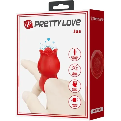Jae Rose Shaped Finger Vibrator 10 Modes Red | Pretty Love