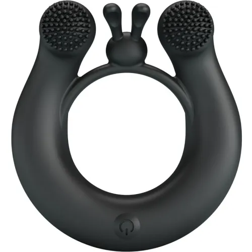 Black, U-shaped silicone ring with two textured ends and a power button.