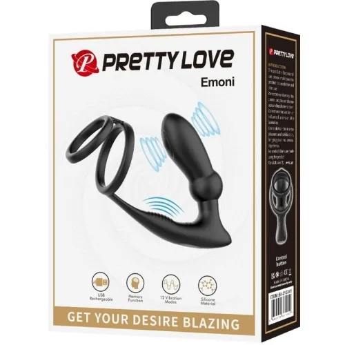 Emoni cock ring + anal plug 12 modes black – Pretty Love