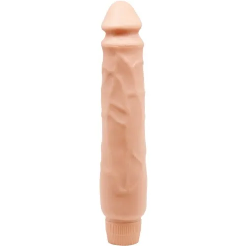 Beige, cylindrical vibrator with a textured surface and rounded tip.