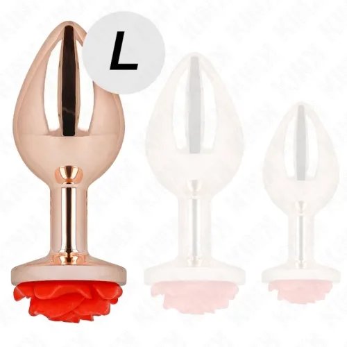 Pink Gold Anal Plug With Red Rose L – Kink